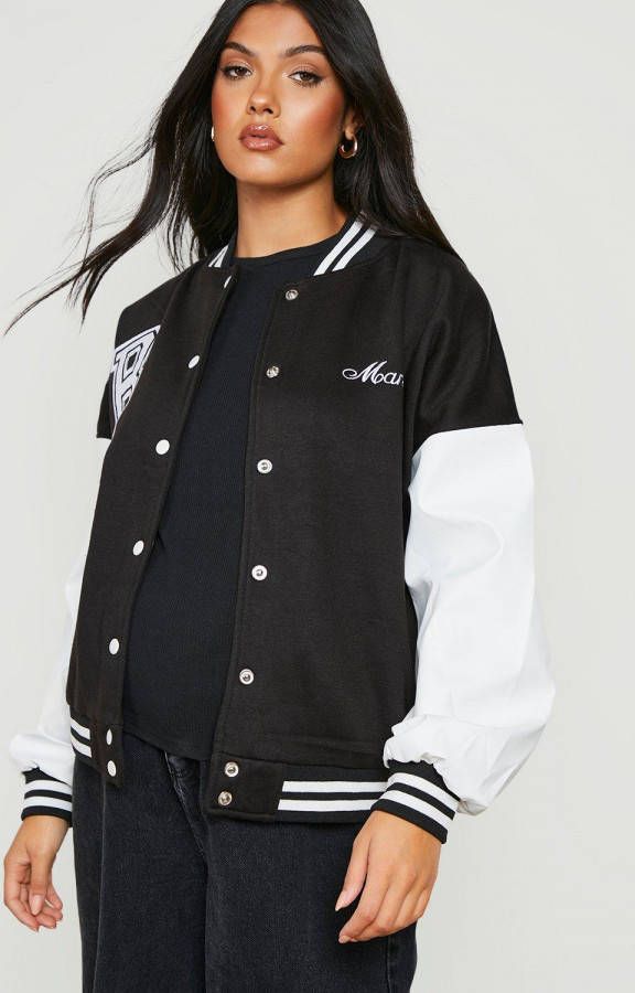boohoo Zwangerschap Varsity Mama Bomberjack, Black