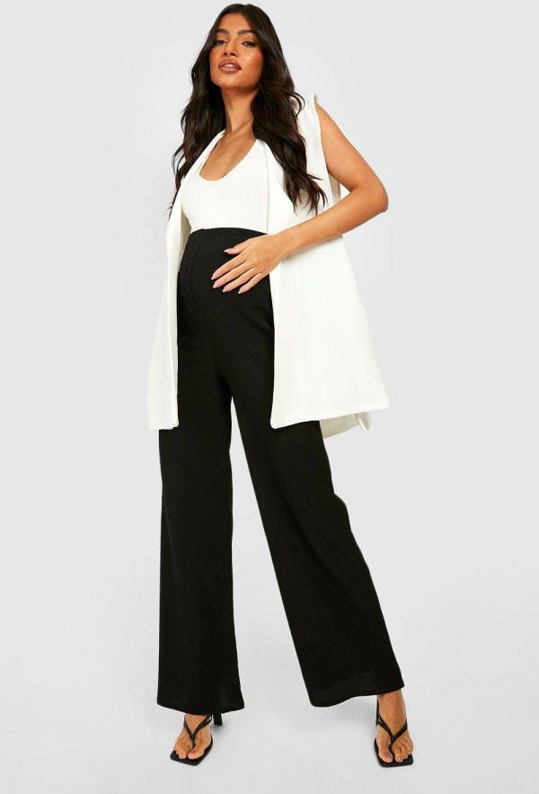 boohoo Zwangerschap Wide Leg Broek Met Textuur, Black