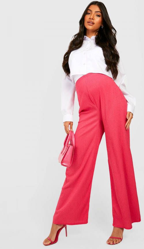 boohoo Zwangerschap Wide Leg Broek Met Textuur, Hot Pink
