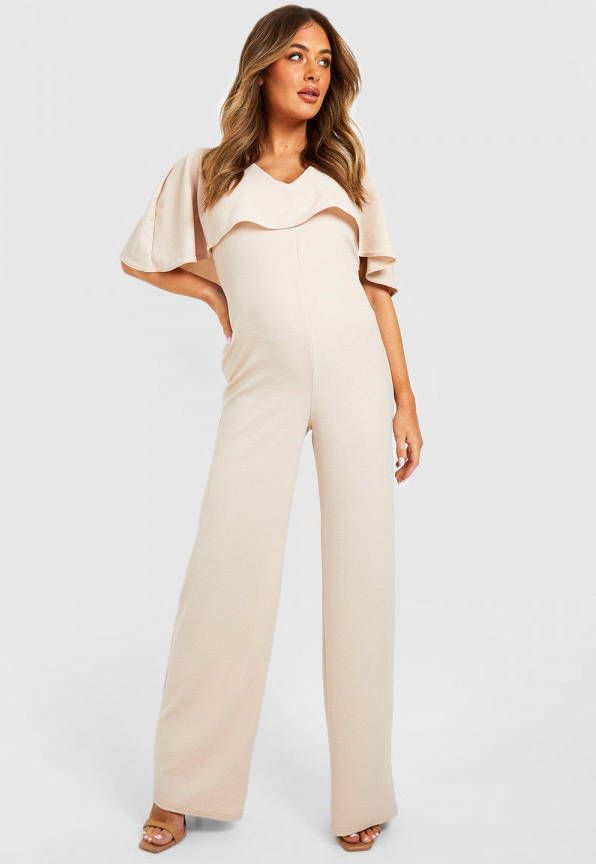 boohoo Zwangerschap Wide Leg Jumpsuit Met Engelenmouwen, Stone