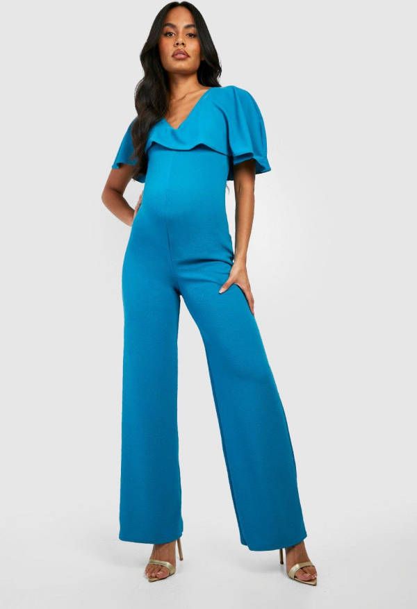 boohoo Zwangerschap Wide Leg Jumpsuit Met Engelenmouwen, Teal