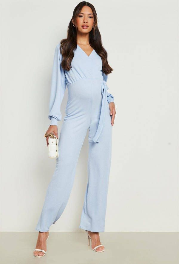 boohoo Zwangerschap Wide Leg Wikkel Jumpsuit, Light Blue