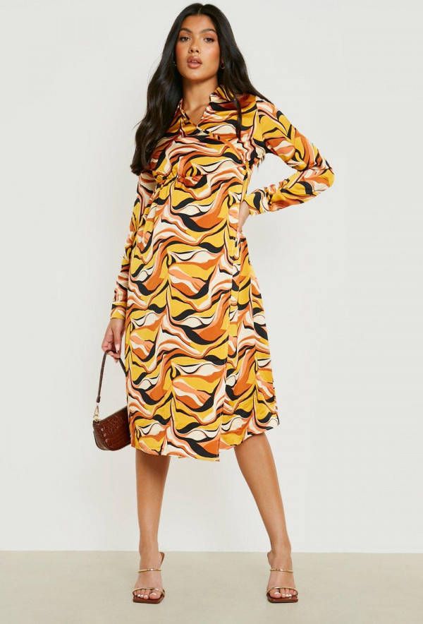 boohoo Zwangerschap Wikkel Blouse Jurk Met Abstracte Print, Multi