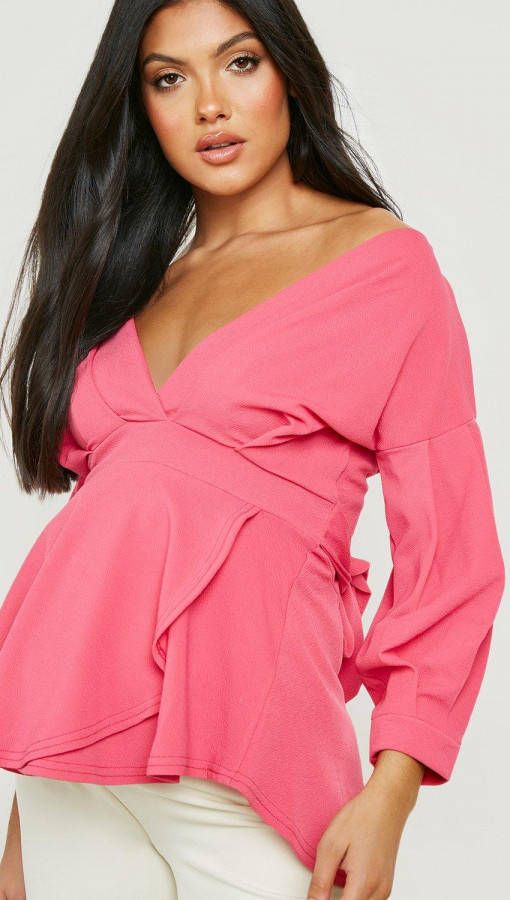 boohoo Zwangerschap Wikkeltop Met Open Schouders, Hot Pink