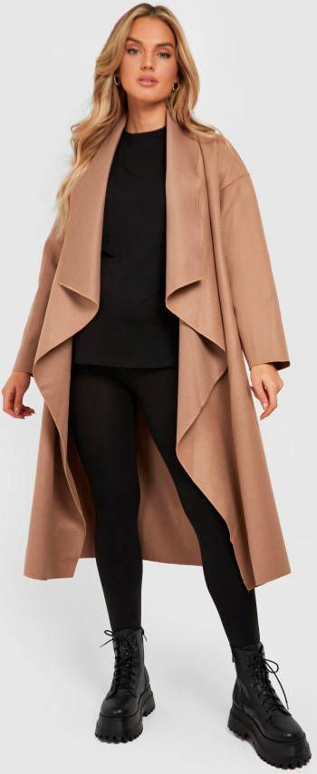 boohoo Zwangerschap Wollen Jas Met Grote Kraag En Ceintuur, Camel