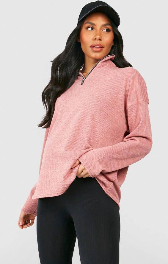 boohoo Zwangerschap Zachte Gebreide Trui Met Korte Rits, Rose