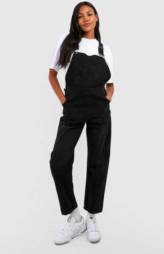 boohoo Zwangerschap Zwarte Gebleekte Tuinbroek, Black