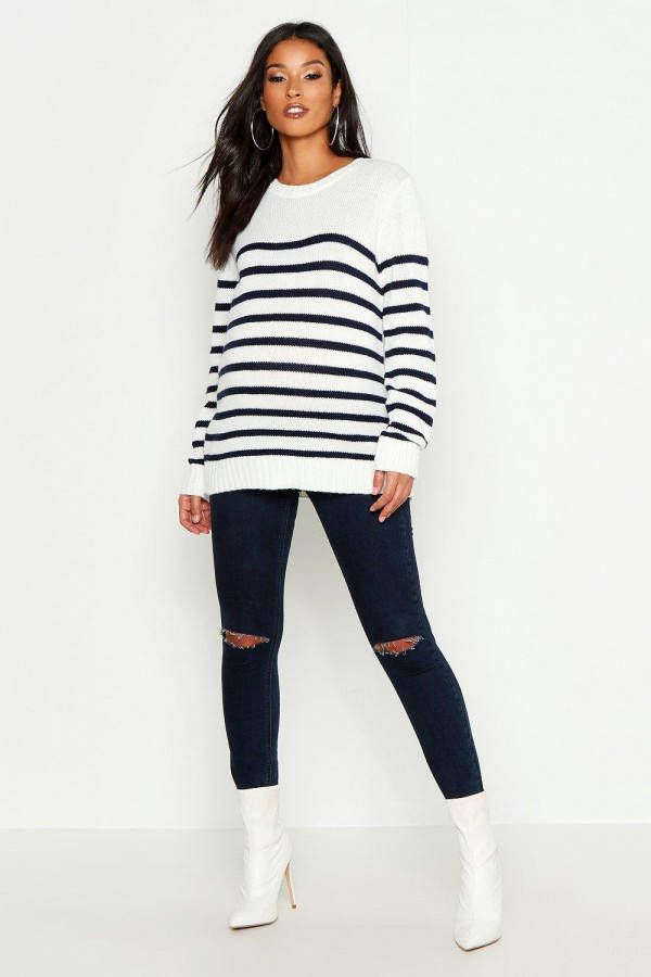 boohoo Zwangerschaps Trui Met Strepen En Crewneck, Multi