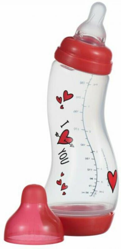 Difrax Drinkfles S fles Natural Hartjes 250 Ml Transparant/rood