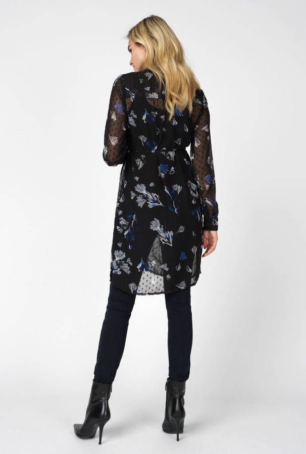 Noppies semi transparante zwangerschaps en voedingsblouse Thora met all over print en ceintuur zwart/blauw