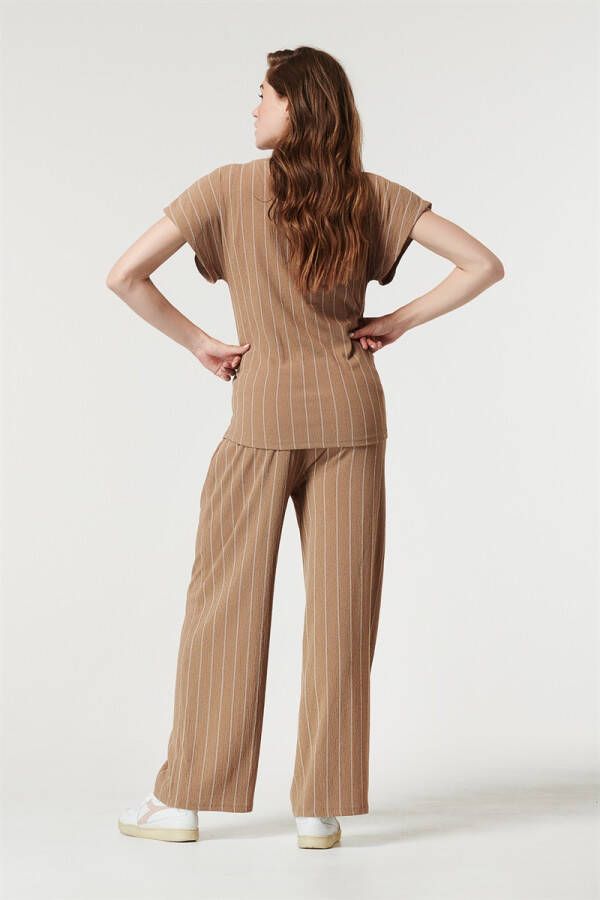 Supermom gestreepte loose fit zwangerschapspalazzo broek bruin