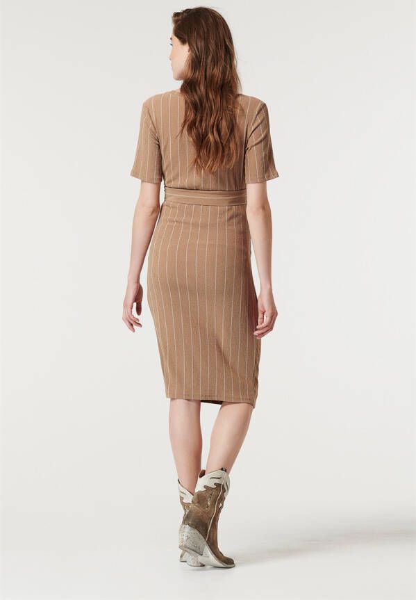 Supermom gestreepte zwangerschapsjurk bruin/wit