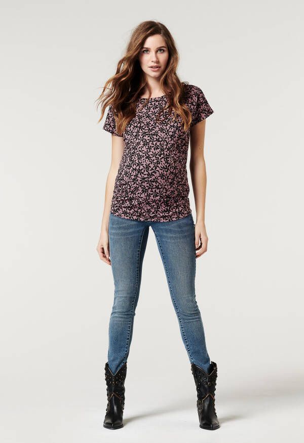 Supermom gebloemde zwangerschapsT shirt paars/zwart
