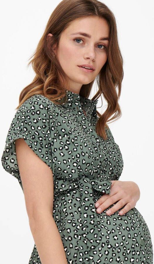 ONLY MATERNITY zwangerschaps en voedingsjurk OLMHANNOVER met panterprint en ceintuur groen/wit/zwart