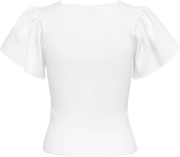 ONLY ribgebreide top ONLKENDRA met plooien wit