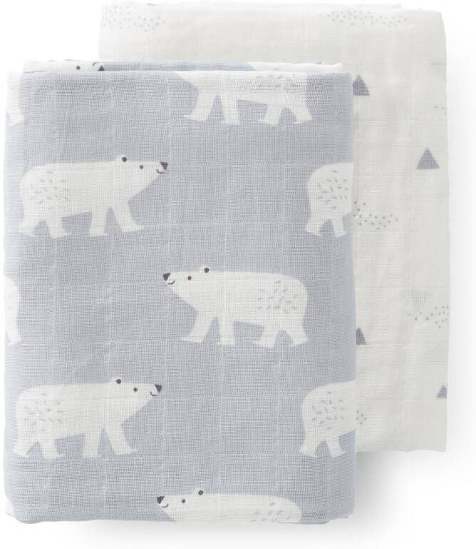 Fresk swaddle 120x120 cm set van 2 Polar bear lichtgrijs/wit