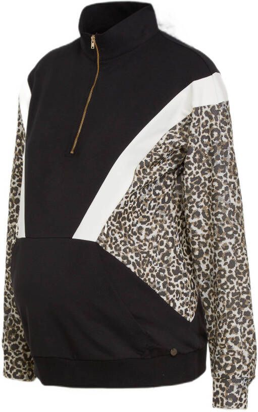 LOVE2WAIT zwangerschaps en voedingshoodie met dierenprint zwart/wit/beige