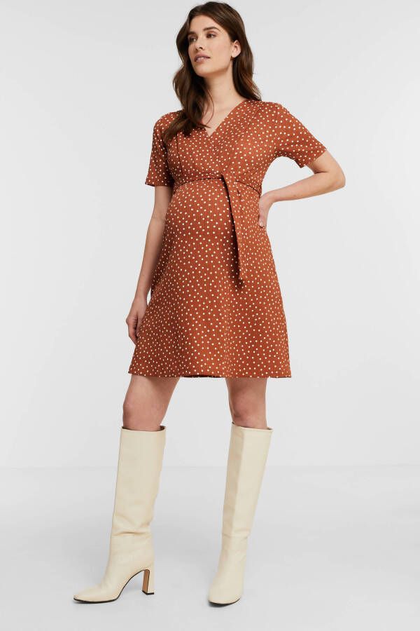 LOVE2WAIT zwangerschaps en voedingsjurk met stippen bruin/wit