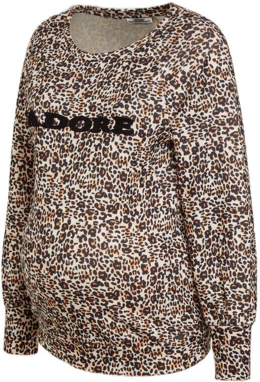 LOVE2WAIT zwangerschaps en voedingssweater J'adore met panterprint bruib/beige