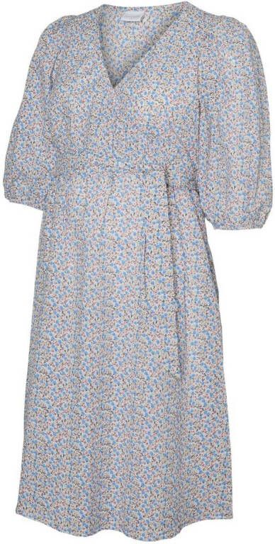 MAMALICIOUS zwangerschaps en voedingsjurk MLGINGER met ceintuur lichtblauw/beige