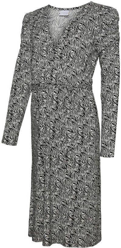 MAMALICIOUS zwangerschaps en voedingsjurk MLMALVILDA van gerecycled polyester zwart/wit