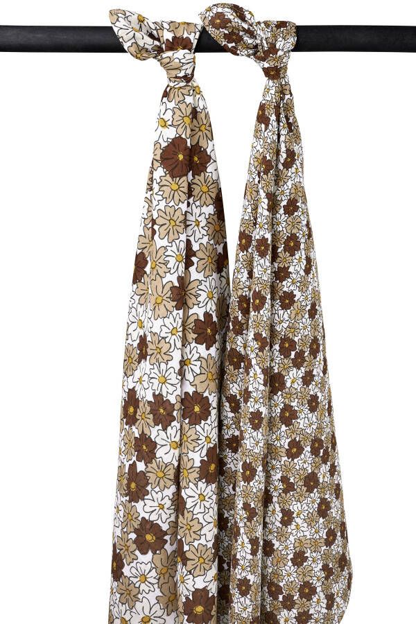 Meyco swaddle Vintage flower set van 2 120x120 cm taupe
