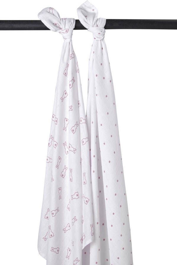Meyco X Mrs. Keizer hydrofiele swaddle Rabbit set van 2 120x120 cm lilac
