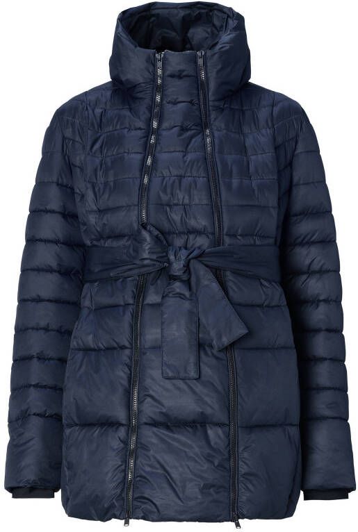 Noppies gewatteerde zwangerschapsjas winter/draagjas Bradford met ceintuur donkerblauw