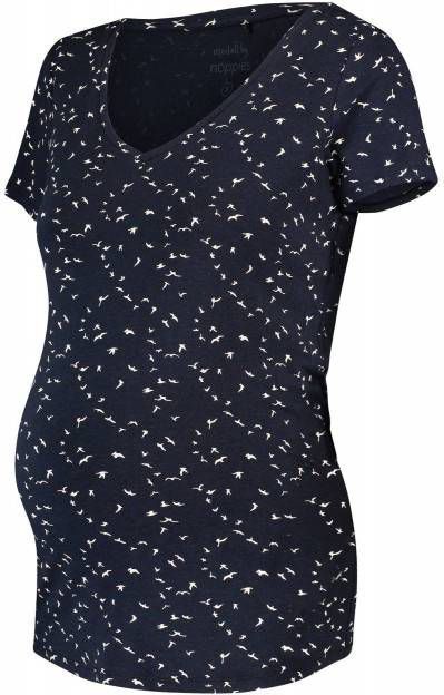 Noppies zwangerschaps T shirt Rome met vogels blauw